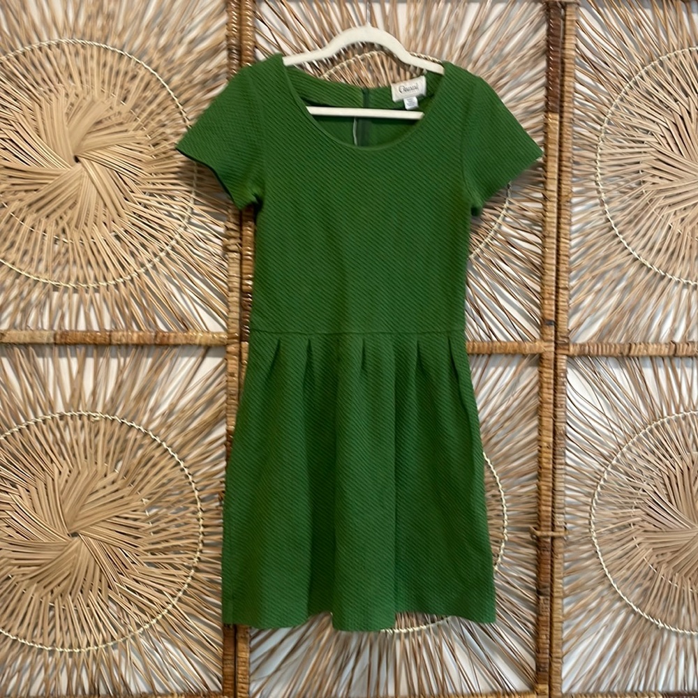 Ganni Green Fit and Flare Textured Dress Anthropologie Size Medium